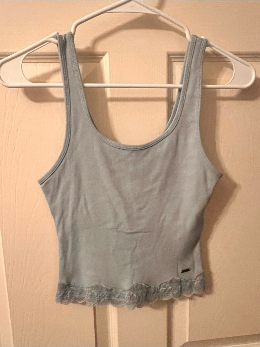 Hollister Light Blue Lace-Hem Tank Top - Women's Casual Layering Top Size Small